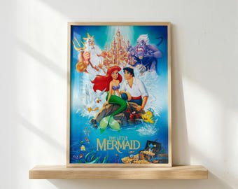 Pôster da Pequena Sereia | Arte de Parede da Ariel | Impressão da Princesa Disney | Decoração Fantástica do Oceano | Pôster de Filme Subaquático | Arte de Conto de Fadas | Presente para Fãs