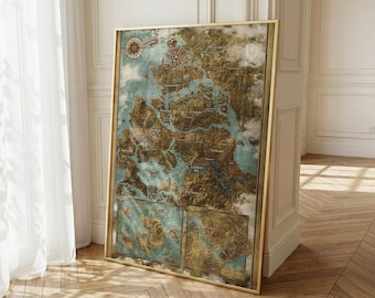 Witcher Weltkarte Poster | Fantasy Karte Wandkunst | Kontinent Karte Drucken | Hexer Dekor | RPG Spiel Poster | Dunkle Fantasy Kunst | Fan Geschenk