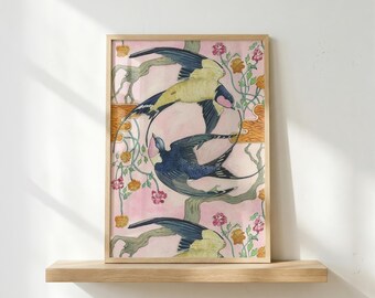 Swallow Bird Poster | Vintage Bird Wall Art | Minimalist Nature Print | Cottagecore Decor | Flying Bird Aesthetic Poster | Wildlife Art