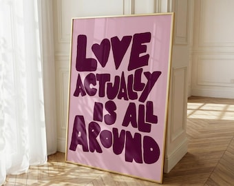 Liefde eigenlijk-poster | Love Is All Around-print | Romantische filmkunst aan de muur | Kerstfilmdecor | Poster liefdescitaat | Romantische vakantiekunst