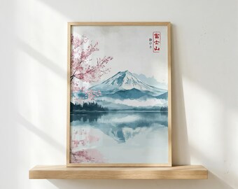 Mount Fuji Poster | Japanese Landscape Wall Art | Sakura Nature Print | Zen Japan Decor | Minimalist Mountain Poster | Aesthetic Travel Art