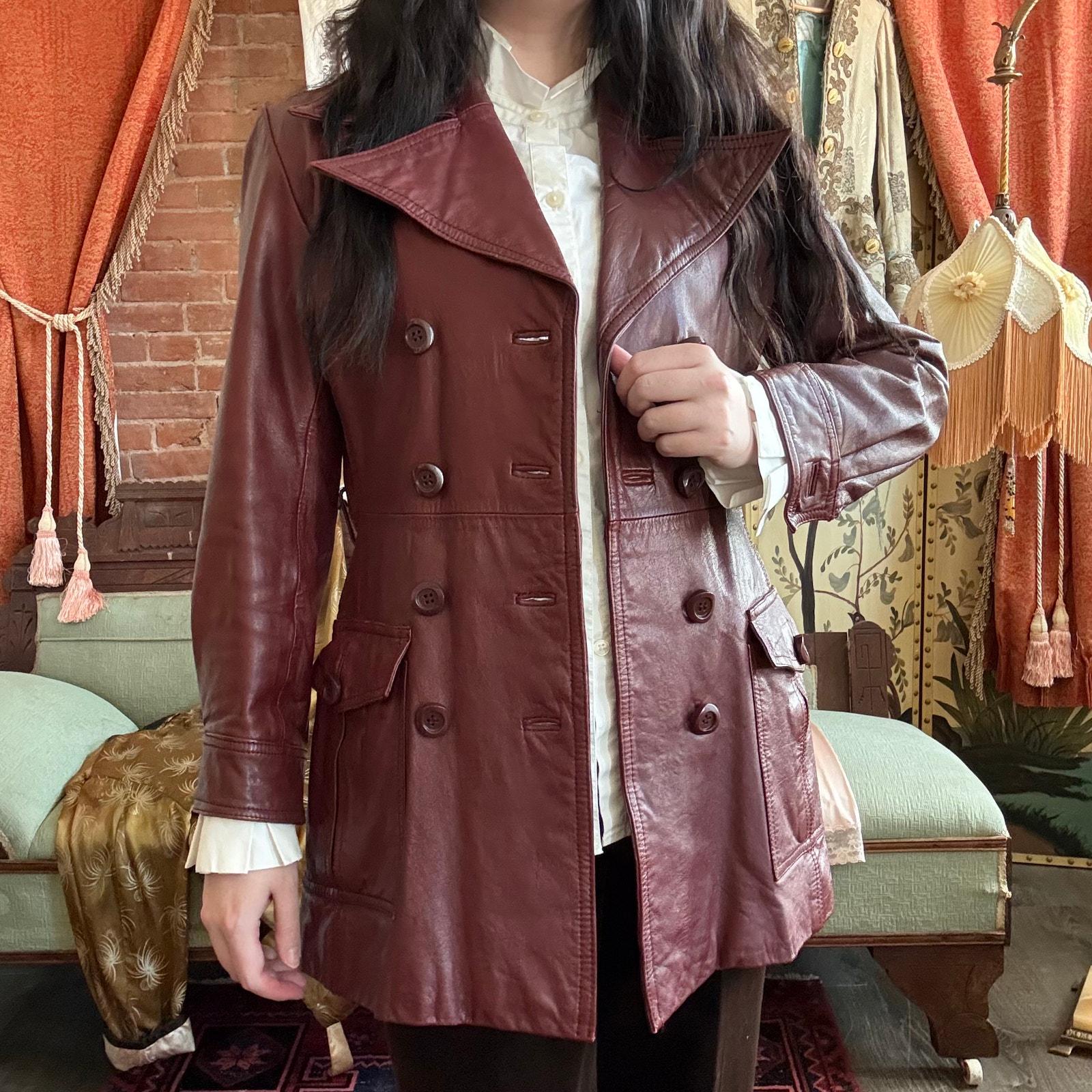 ジャケット・アウター 90s vintage leather wool pea coat Vintage Leather Pea Coat - Etsy