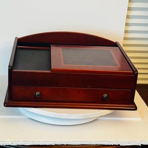 Mele & Co Davin Men's Valet Box: Cherry Wood, Brass Knobs, Velvet Lined Drawer (14x11")