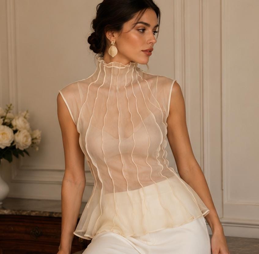 roughlow roughlow 2way Side Peplum Sheer Blouse