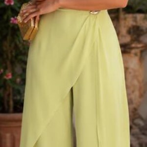 Women's Asymmetric One-Shoulder Jumpsuit – Chiffon Draped Overlay Wide Leg Pants Romper, Elegant Formal Party Outfit, Chic Evening Wear image 9