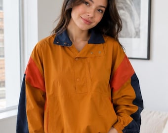 Women’s Color Block Cropped Windbreaker Jacket, Oversized Collared Snap Button Coat, Lightweight Casual Summer Outerwear