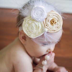 Anmutige Baby Stirnband, Taufe, Taufe Feder Stirnband-Vintage Look, geblühten Stirnband für Säuglinge, Neugeborene/Baby/Kleinkind/Mädchen-Foto-Prop