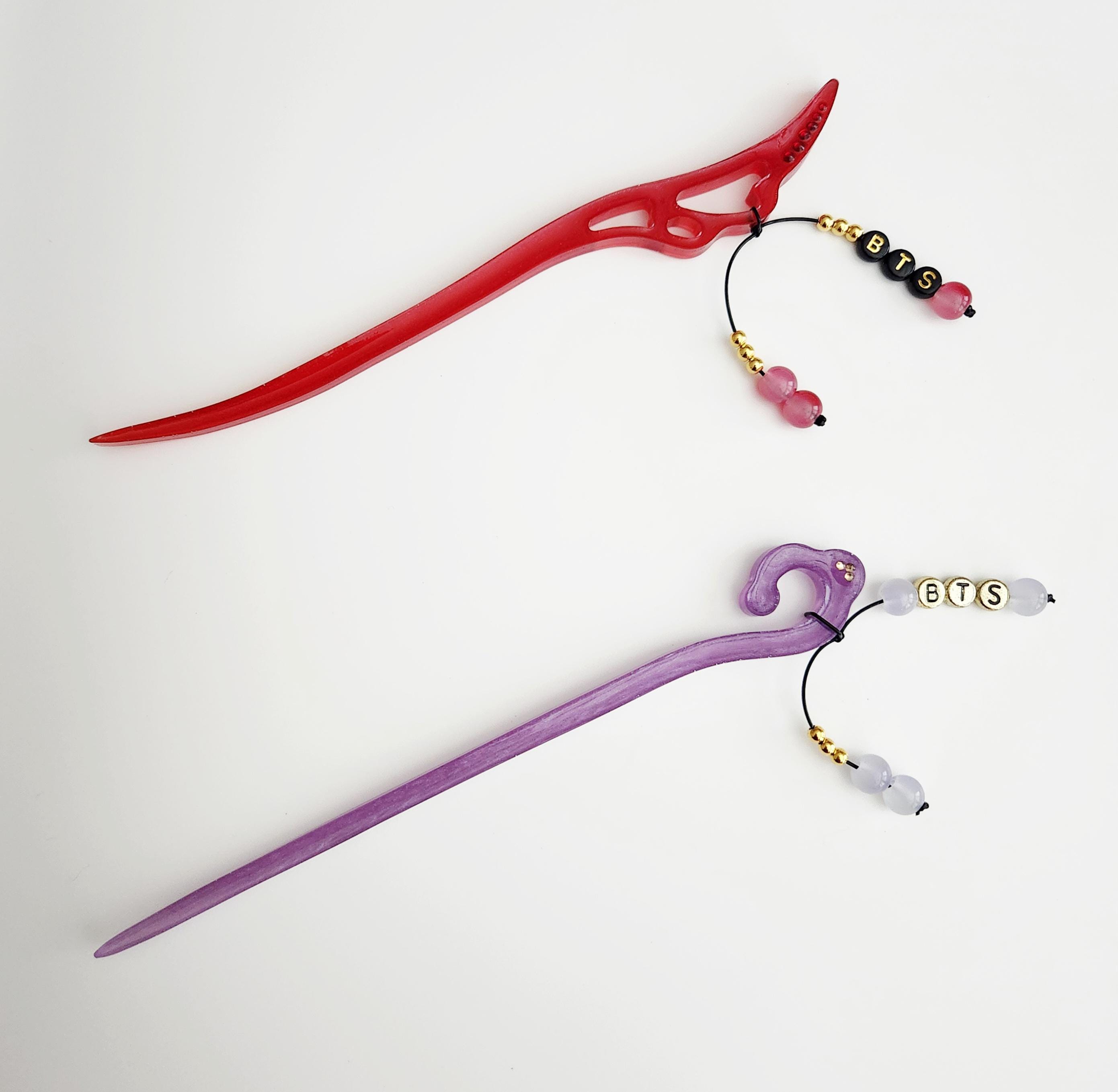 BTS Beaded Binyeo Hairpin Tassel Hair Accessory in Red or Purple