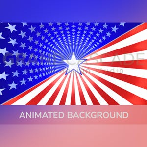 May include: A digital graphic featuring a patriotic theme with a blue section filled with white stars and a red and white striped section. The design uses a perspective effect that converges toward a central white star. Text reads GRAPHIC CASCADE.