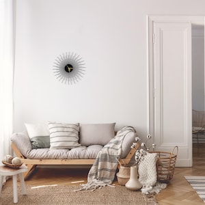 Black Starburst Wall Clock | Mid Century Modern | Atomic Sunburst | Eames Era Art