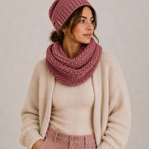 Patrón Gorro y Cuello Tejido a Palillo PDF | Beanie Slouchy + Cuello Infinito | Patrón Mujer y Niña | Winter Knit Pattern Español
