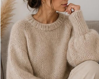 Patron PDF d'un pull oversize en maille | Pull à manches ballon | Patron de tricot numérique | Tailles S, M et L
