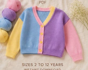 Strickanleitung für eine pastellfarbene Strickjacke für Mädchen | Digitales PDF | Größen 2 bis 12 Jahre