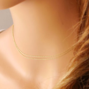 Dainty Gold Choker Necklace, double chain necklace, layering dainty necklace gold, gold layered necklace, dainty choker necklace, 17g image 2