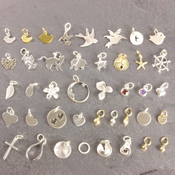 Tiny Charms, bracelet charm, charms for necklaces, silver charm, gold charm, mini charm, dainty, bird charm, leaf charm, flower charm, 8c