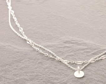 Sterling Silver Layering Necklace Set, dainty layering necklaces, silver disc necklace, tiny disc necklace, silver mirror necklace, 35s