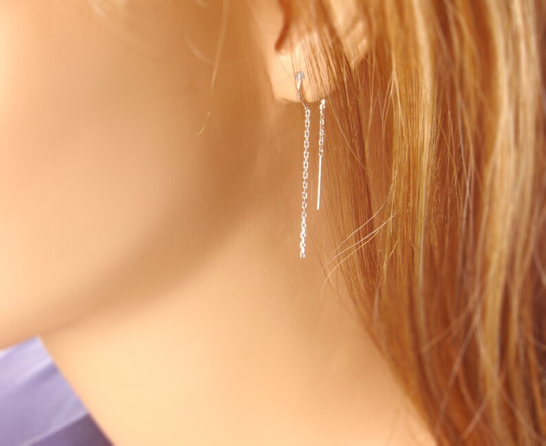 Sterling Silver Thread Earrings silver threader earrings with Etsy