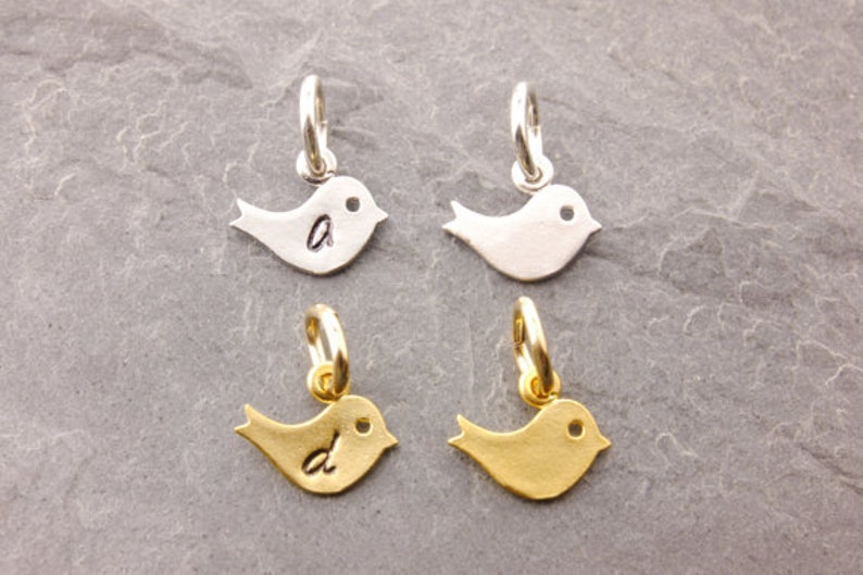 Add On Charm, baby bird charm, add charms, silver bird, gold bird, personalized charm, initial charm, baby initial charm, chick, 8c-228 image 2