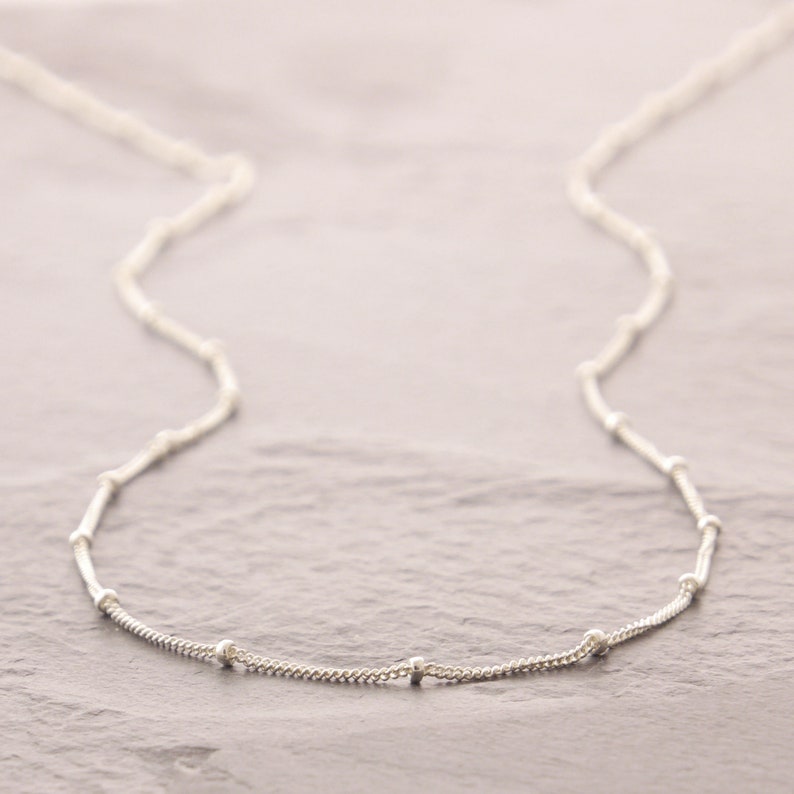 Sterling Silver Bead Necklace, silver satellite necklace, silver ball chain necklace, silver layering necklace, bead chain necklace, 38s image 1