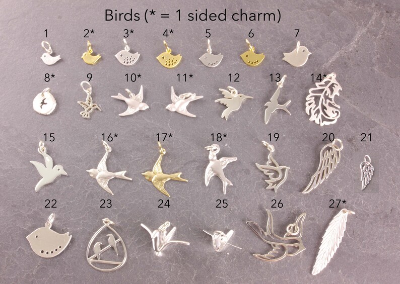 Tiny Charms, bracelet charm, charms for necklaces, silver charm, gold charm, mini charm, dainty, bird charm, leaf charm, flower charm, 8c image 2