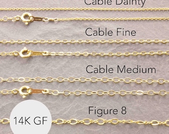 14k Gold Filled Chain Necklace, Chain Adjuster, 1" to 36", Waterproof Jewelry, 1g