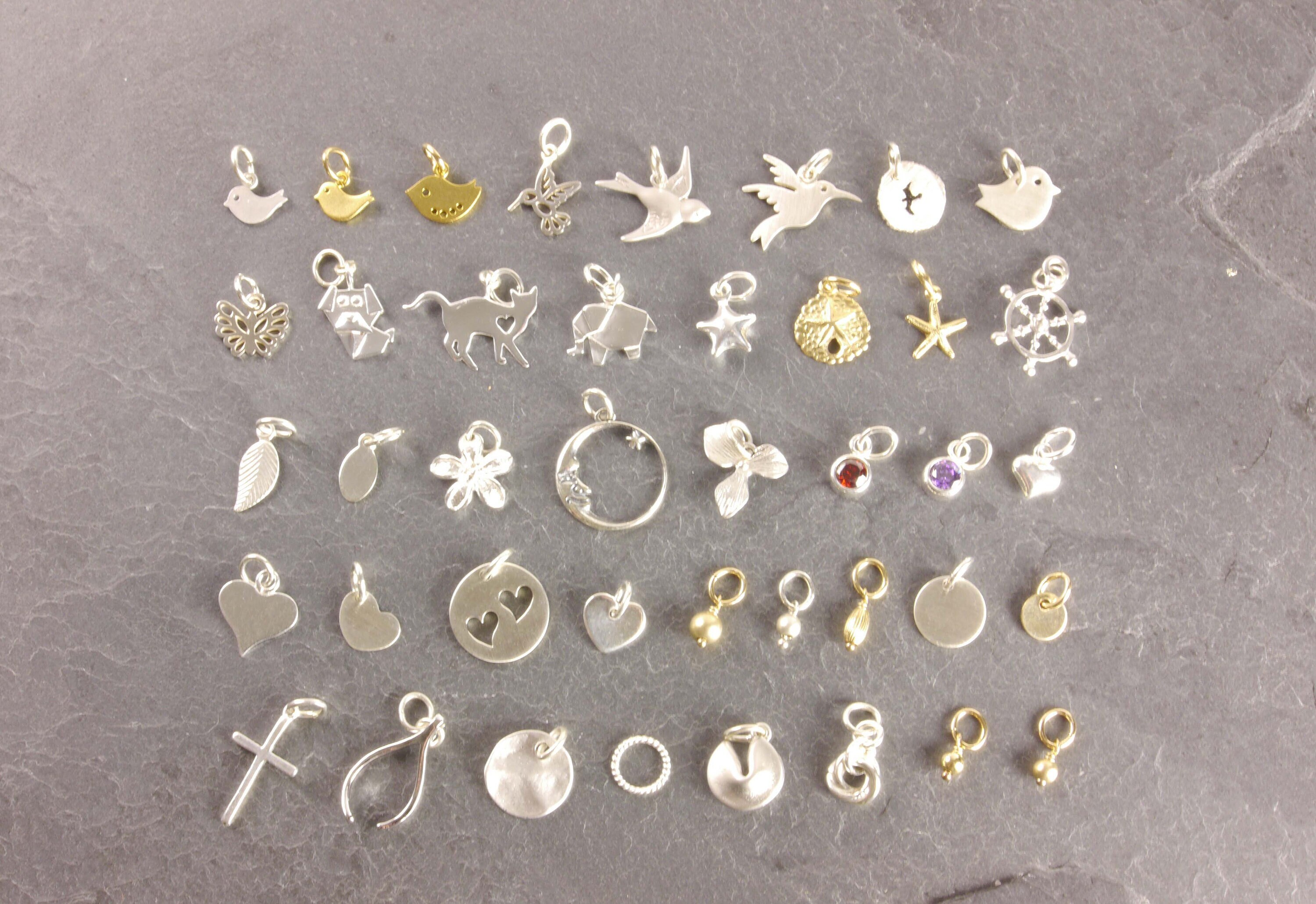 Tiny Charms, Bracelet Charm, Charms for Necklaces, Silver Charm, Gold Charm, Mini Charm, Dainty, Bird Charm, Leaf Charm, Flower Charm, 8C