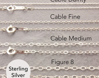 Sterling Silver Chain Necklace, silver plain necklace, cable chain, solid sterling silver, simple chain necklace, dainty necklace, 1s