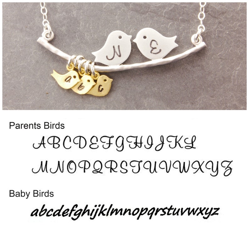 Mom Necklace, 1-10 kids, initial necklace, mothers day, single mom, love birds necklace, gifts for mom, mother daughter, bird necklace, 10s image 3