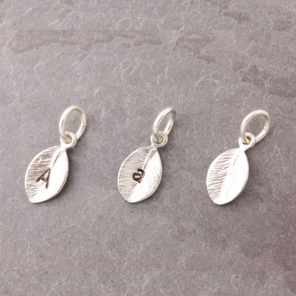 Silver Leaf Charm, initial charm, mini leaf charm, personalized leaf, add charms, charm bracelet, small leaf, custom initial charm, 8c-229