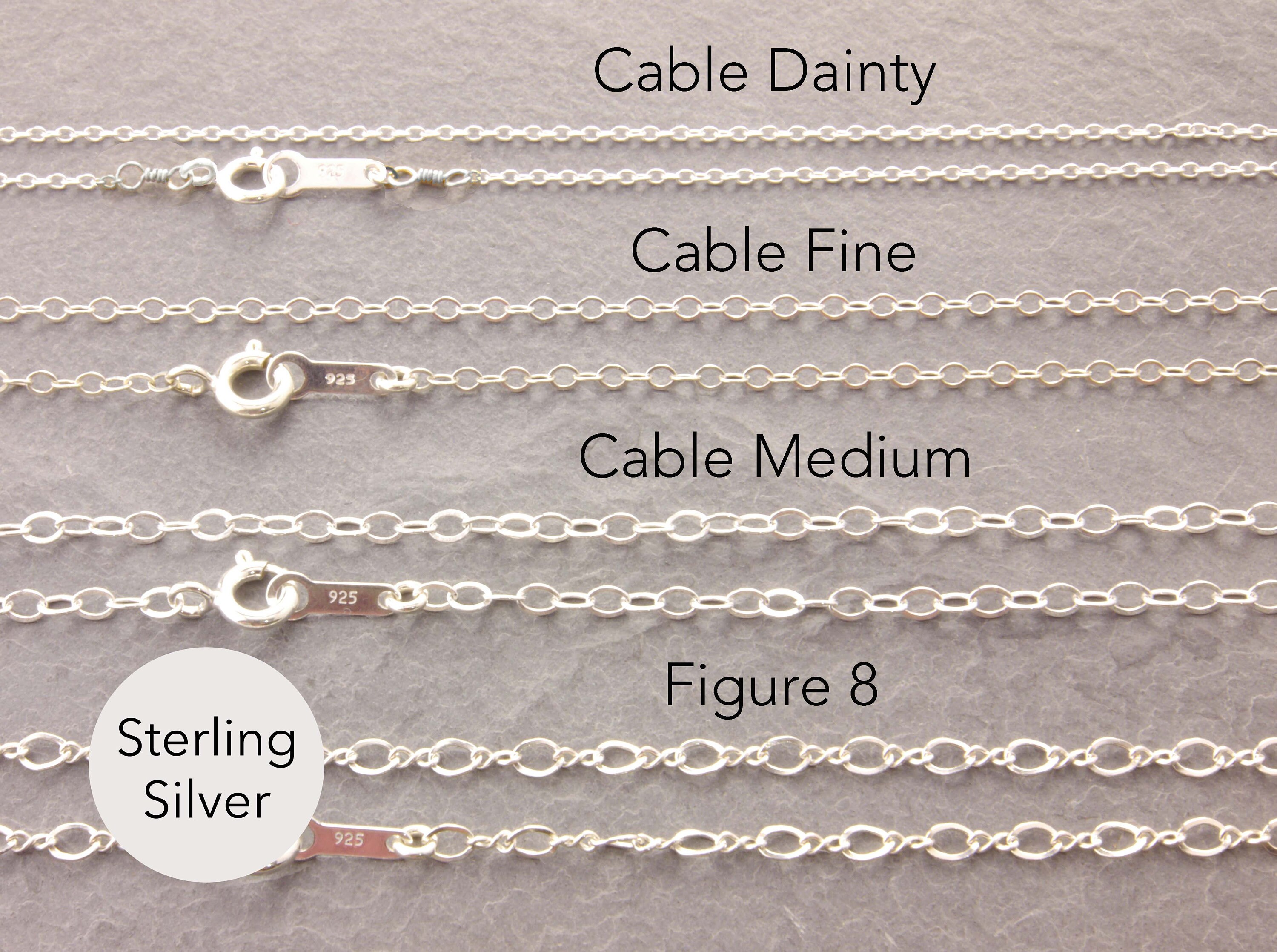 Sterling Silver Chain Necklace Silver Plain Necklace Cable - Etsy