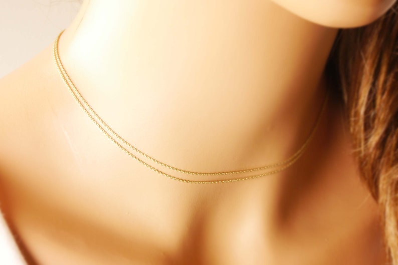 Dainty Gold Choker Necklace, double chain necklace, layering dainty necklace gold, gold layered necklace, dainty choker necklace, 17g image 3