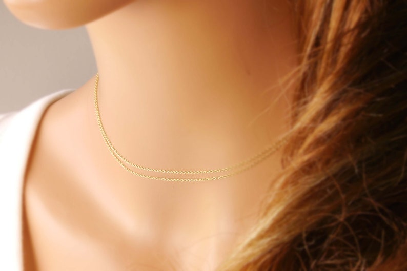 Dainty Gold Choker Necklace, double chain necklace, layering dainty necklace gold, gold layered necklace, dainty choker necklace, 17g image 2