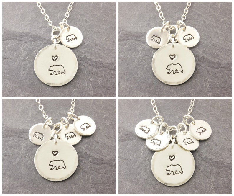 Sterling Silver Mama Bear Necklace, 1-6 kids, mom necklace, mothers jewelry, momma bear, cub, mother daughter, handstamped necklace, 18s 画像 5
