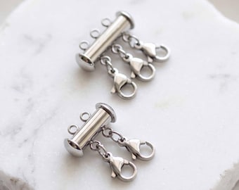 Silver Layered Necklace Detangler Clasp - 2 & 3 Strand Tangle-Free Spacer - Layered Styling Tool - 316L Stainless Steel - 73st