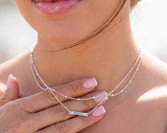 Sterling Silver Personalized Layered Bar Necklaces - Nameplate Jewelry Set  -  Two Strand Necklace - Valentine's Day Gift - 69s