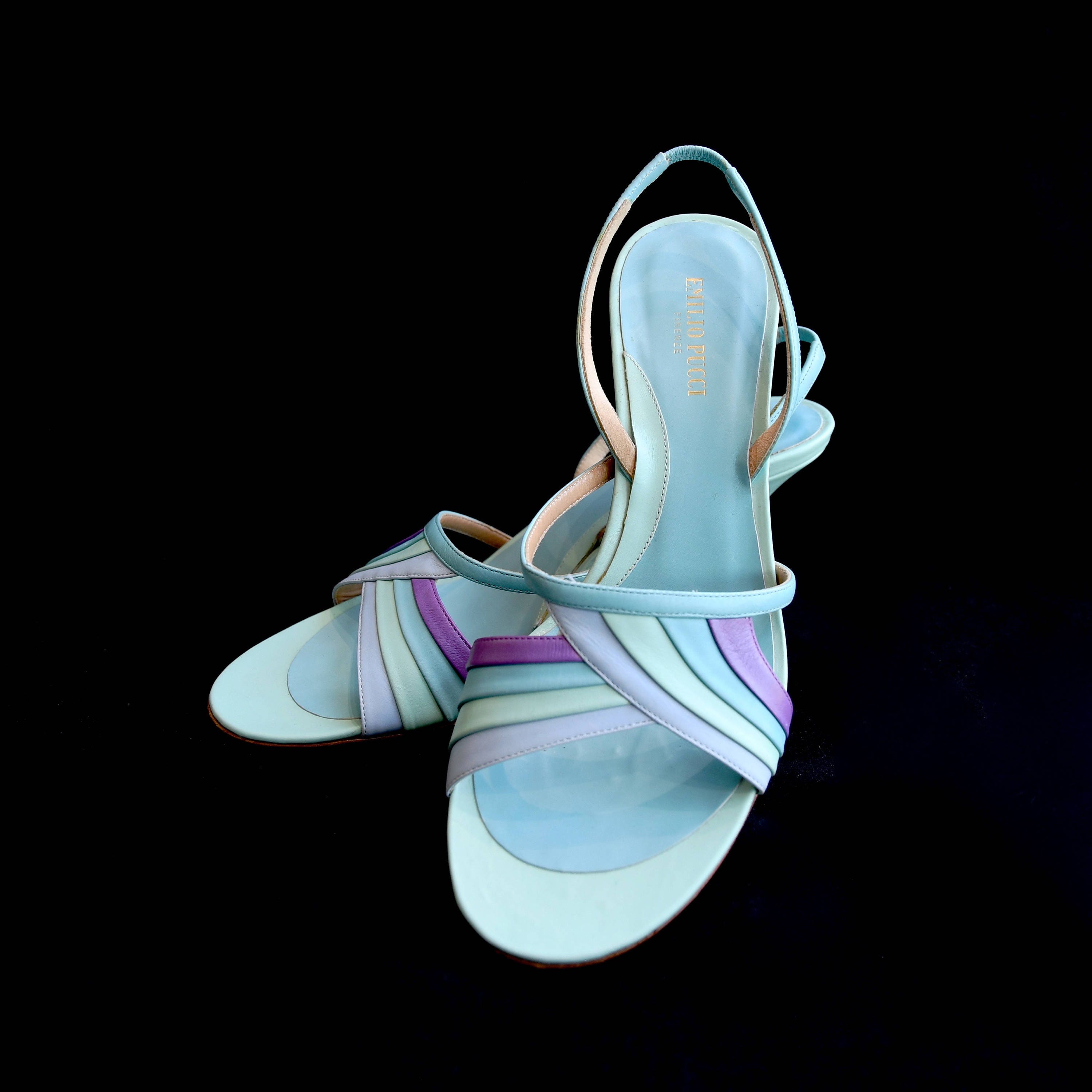 Emilio Pucci Lavender and Blue Open Toe Slingback Leather 