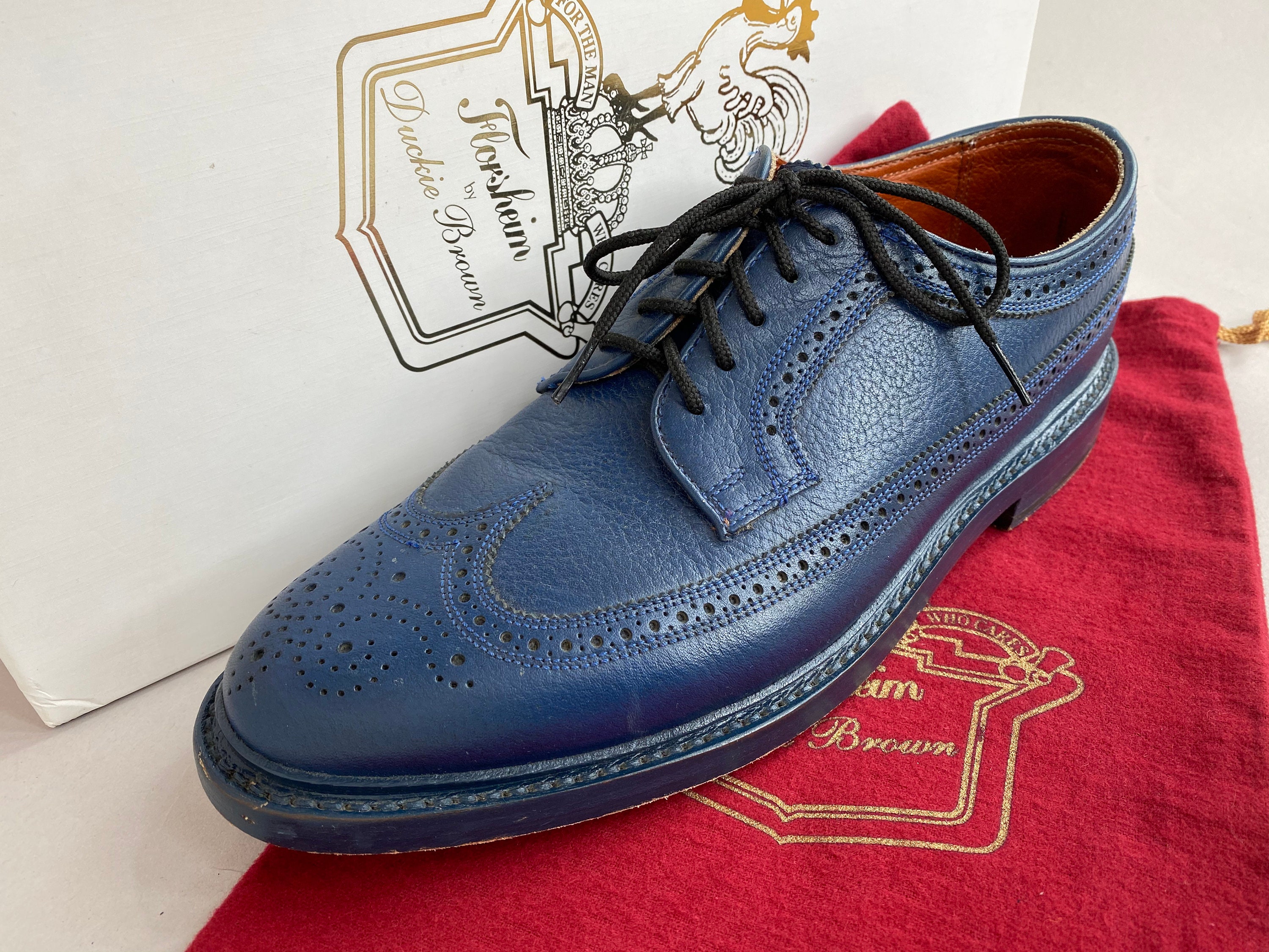 Blue Leather Wing Tip Florsheim Etsy