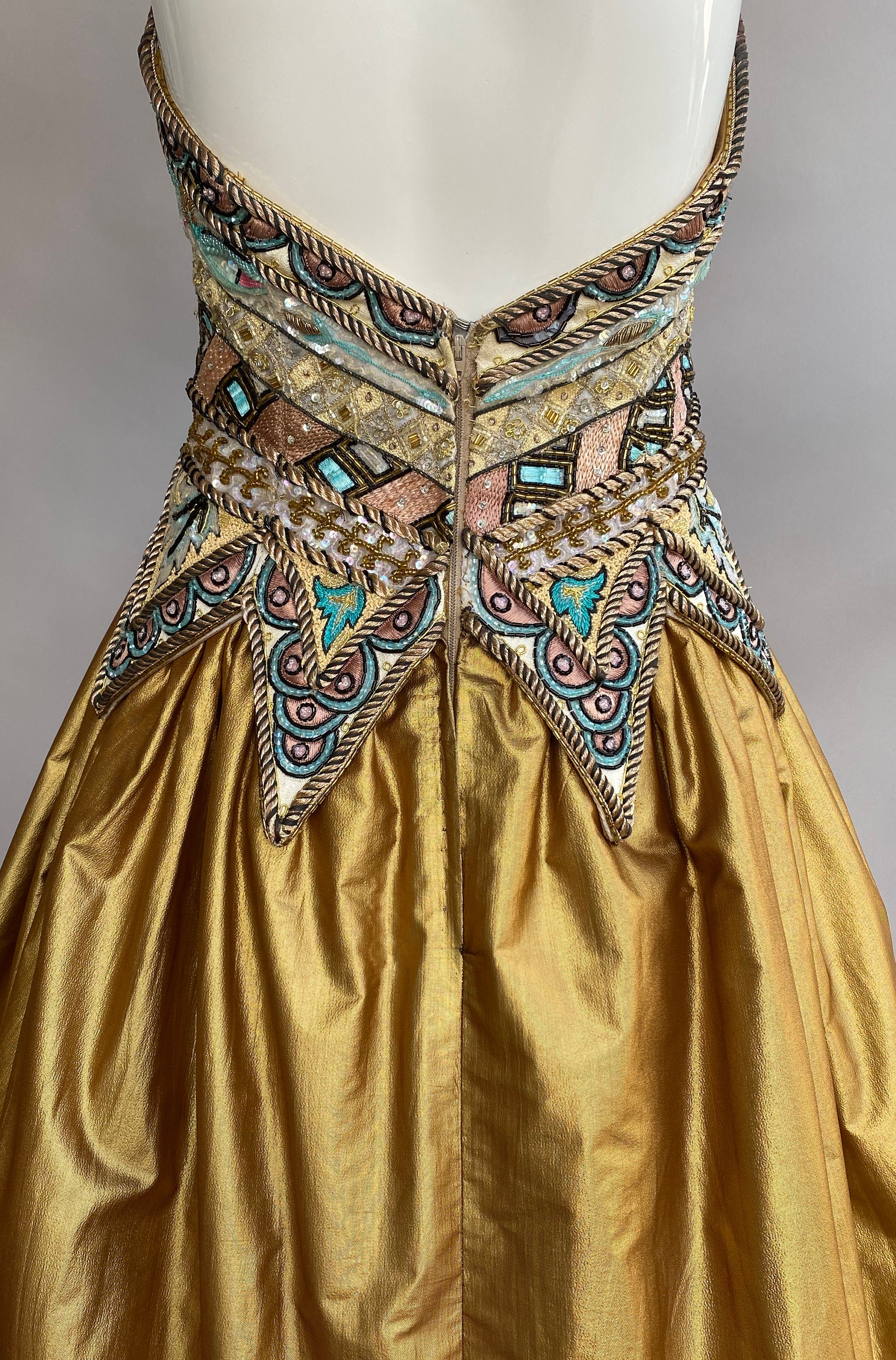1980s Rose Taft Metallic Brocade Wedding Dress