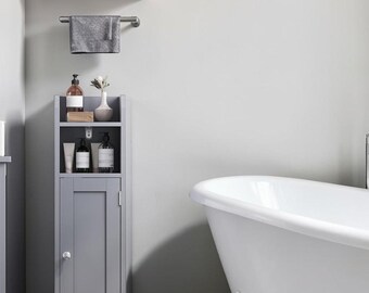 Slim Corner Storage Cabinet Narrow Organizer With Door Adjustable Shelf Gray