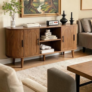 Fluted TV Stand Mid Century Media Console 60 Inch Storage Entertainment Center
