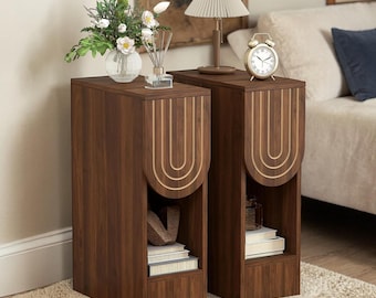 Narrow Nightstand Set Mid Century Bedside Table Slim End Storage Shelf