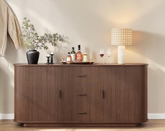 Fluted Sideboard Buffet Cabinet Mid Century Storage Console Coffee Bar Table Drawers Doors
