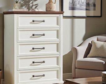 Farmhouse 5 Drawer Tall Dresser Rustic Bedroom Chest Storage Cabinet