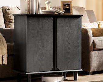 Modern Black Sideboard Cabinet Storage Buffet Curved Console Entryway Accent Table