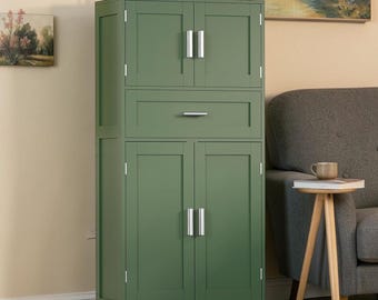 Forest Green Storage Cabinet Adjustable Shelf Freestanding Cupboard Entryway Bathroom Organizer