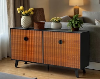 Modern Fluted Sideboard Buffet Cabinet Storage Entertainment Console Accent Table