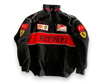 Giacca da gara di Formula 1 Ferrari nera vintage