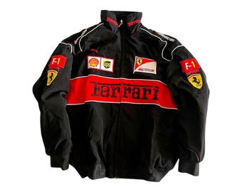 Giacca da gara di Formula 1 Ferrari nera vintage