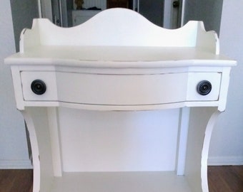 White Shabby Distressed Farmhouse  End Table, Nightstand