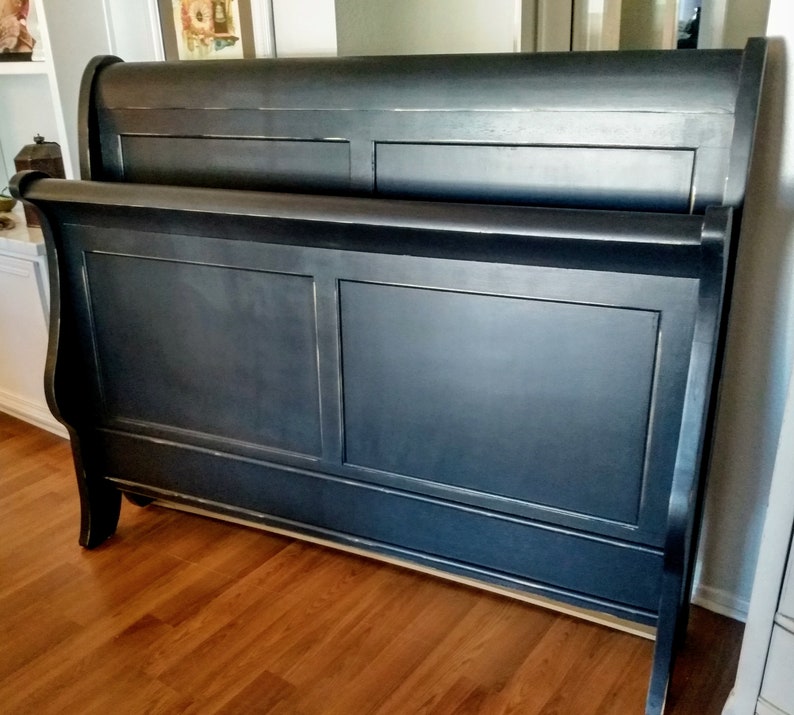 Black Queen Sleigh Bed / French Country /Modern Farmhouse Etsy